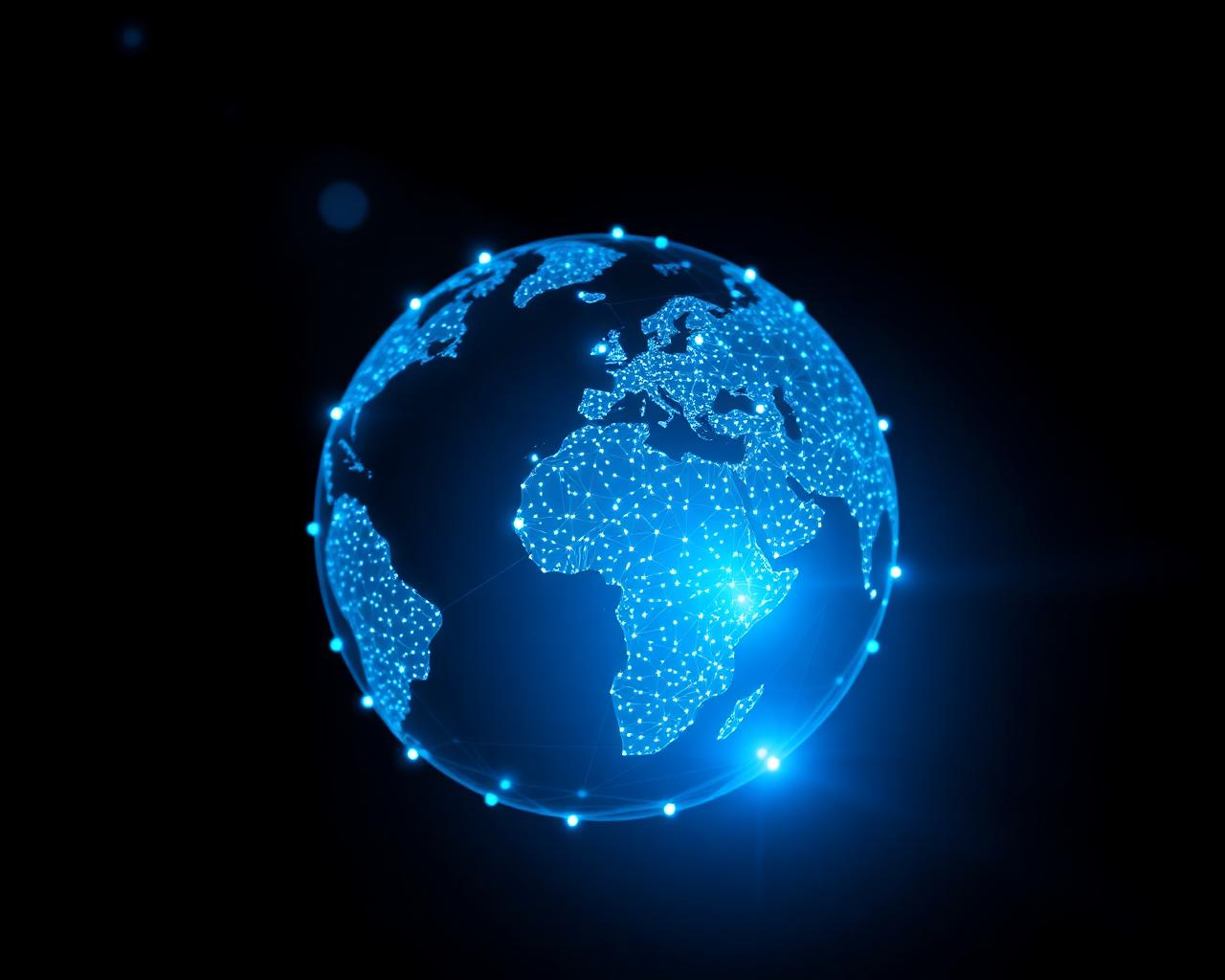 Glowing digital globe of connected network nodes